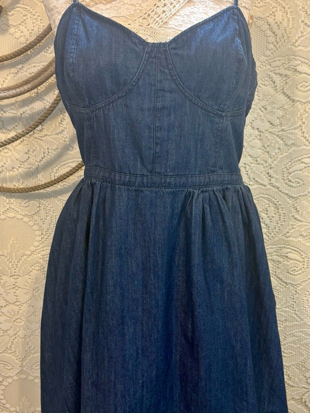 Free People Dark Blue Denim Fit-and-Flare Sundress